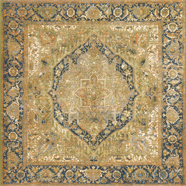 Green 6' x 6' Outdoor Traditional Square Area Rug Weather Resistant for Patio, Deck, Terrace, Balcony, Porch Classical Design Outside Carpet for Sale at Rug Engine