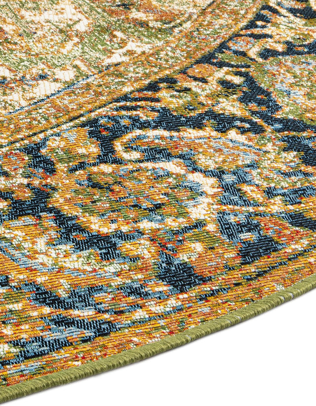 Green 7' 10 x 7' 10 Outdoor Traditional Round Area Rug Weather Resistant for Patio, Deck, Terrace, Balcony, Porch Classical Design Outside Carpet for Sale at Rug Engine