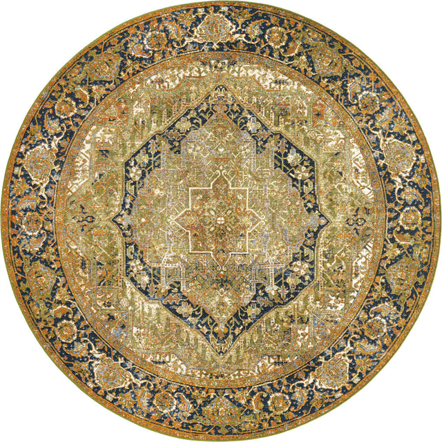 Green 7' 10 x 7' 10 Outdoor Traditional Round Area Rug Weather Resistant for Patio, Deck, Terrace, Balcony, Porch Classical Design Outside Carpet for Sale at Rug Engine