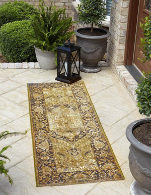 Green 2' 7 x 5' 3 Outdoor Traditional Runner Area Rug Weather Resistant for Patio, Deck, Terrace, Balcony, Porch Classical Design Outside Carpet for Sale at Rug Engine