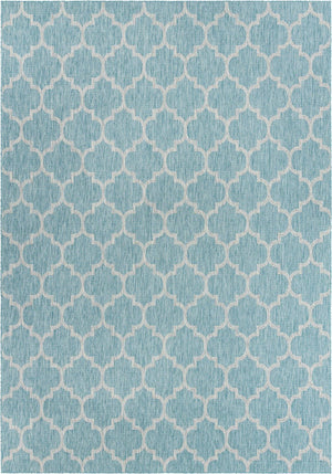 Aquamarine 10' x 14' 1 Outdoor Trellis Rectangle Area Rug Weather Resistant for Patio, Deck, Terrace, Balcony, Porch Geometric Design Water Safe Outside Carpet for Sale at Rug Engine