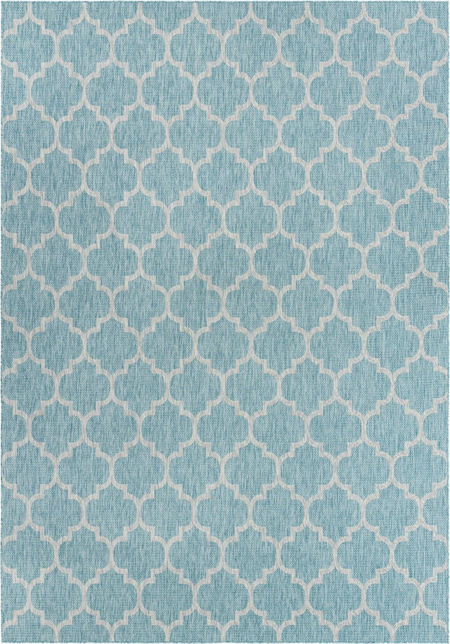 Aquamarine 10' x 14' 1 Outdoor Trellis Rectangle Area Rug Weather Resistant for Patio, Deck, Terrace, Balcony, Porch Geometric Design Water Safe Outside Carpet for Sale at Rug Engine