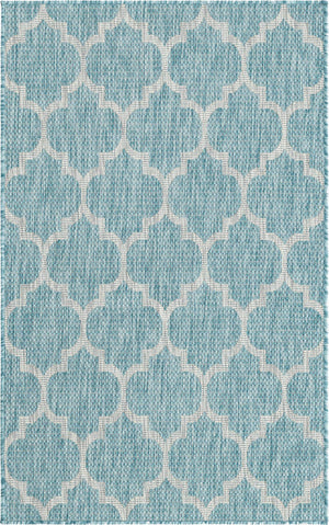 Aquamarine 3' 1 x 5' 3 Outdoor Trellis Rectangle Area Rug Weather Resistant for Patio, Deck, Terrace, Balcony, Porch Geometric Design Water Safe Outside Carpet for Sale at Rug Engine