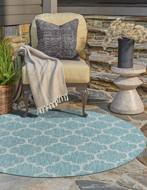 Aquamarine 13' 1 x 13' 1 Outdoor Trellis Round Area Rug Weather Resistant for Patio, Deck, Terrace, Balcony, Porch Geometric Design Water Safe Outside Carpet for Sale at Rug Engine