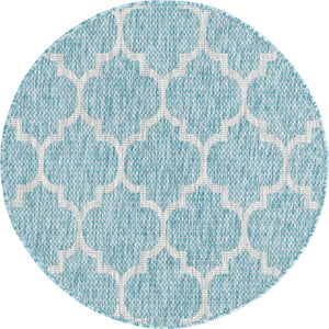Aquamarine 3' 1 x 3' 1 Outdoor Trellis Round Area Rug Weather Resistant for Patio, Deck, Terrace, Balcony, Porch Geometric Design Water Safe Outside Carpet for Sale at Rug Engine