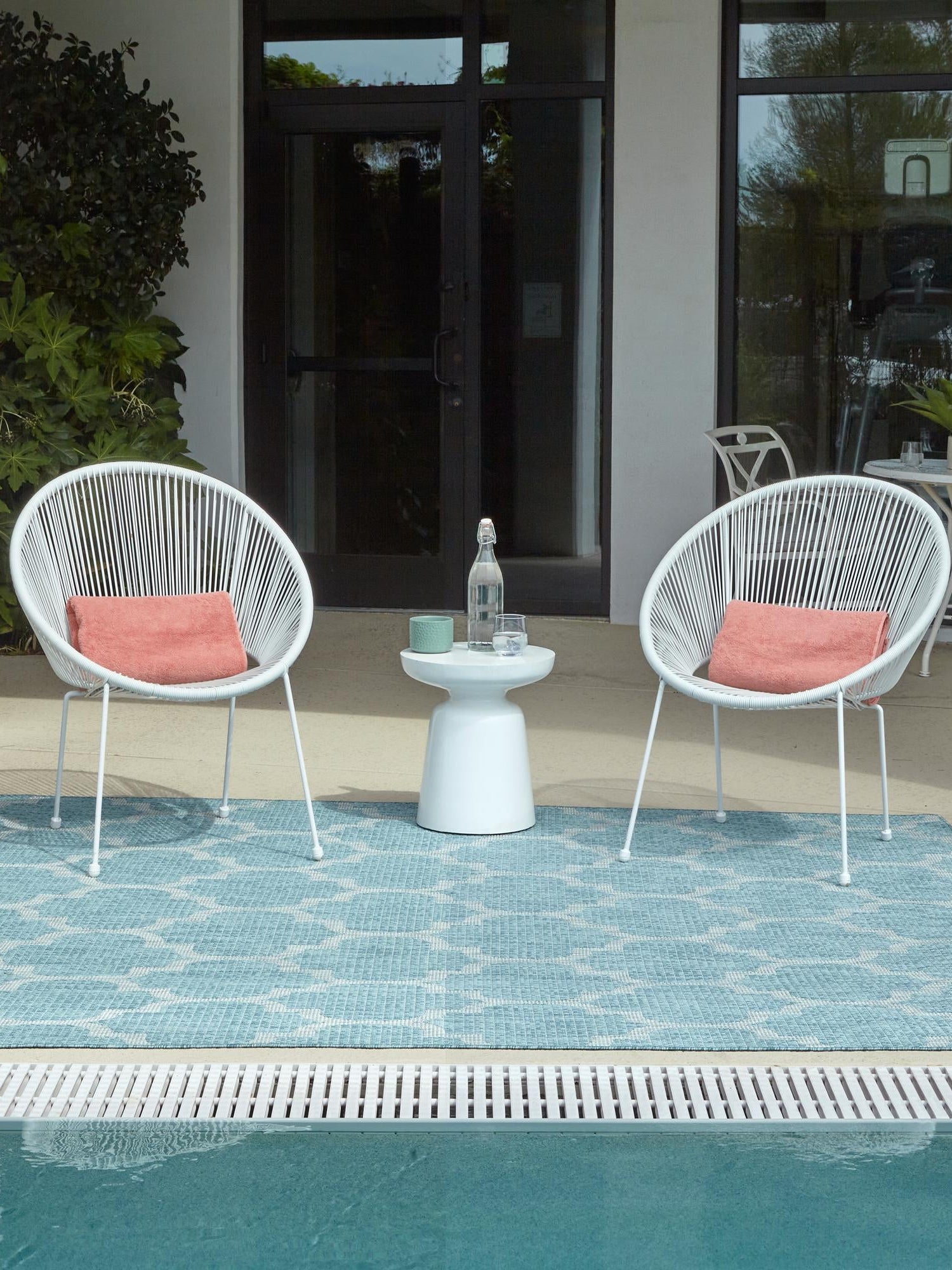 Aquamarine 5' 3 x 5' 3 Outdoor Trellis Square Area Rug Weather Resistant for Patio, Deck, Terrace, Balcony, Porch Geometric Design Water Safe Outside Carpet for Sale at Rug Engine