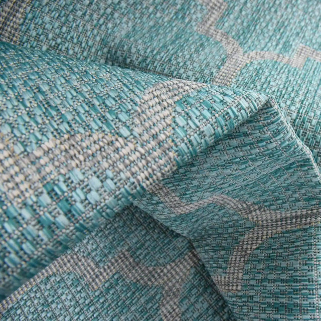 Aquamarine 13' 1 x 13' 1 Outdoor Trellis Square Area Rug Weather Resistant for Patio, Deck, Terrace, Balcony, Porch Geometric Design Water Safe Outside Carpet for Sale at Rug Engine