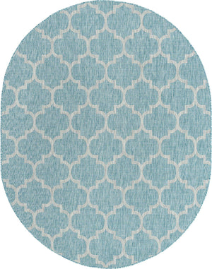 Aquamarine 7' 10 x 10' Outdoor Trellis Oval Area Rug Weather Resistant for Patio, Deck, Terrace, Balcony, Porch Geometric Design Water Safe Outside Carpet for Sale at Rug Engine