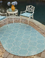 Aquamarine 3' 1 x 5' 3 Outdoor Trellis Oval Area Rug Weather Resistant for Patio, Deck, Terrace, Balcony, Porch Geometric Design Water Safe Outside Carpet for Sale at Rug Engine