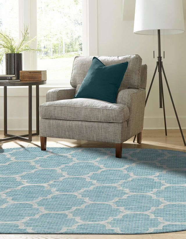 Aquamarine 3' 1 x 5' 3 Outdoor Trellis Oval Area Rug Weather Resistant for Patio, Deck, Terrace, Balcony, Porch Geometric Design Water Safe Outside Carpet for Sale at Rug Engine
