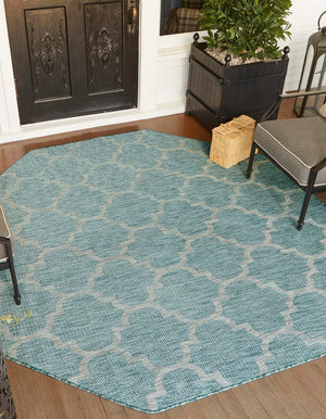 Aquamarine 7' 10 x 7' 10 Outdoor Trellis Octagon Area Rug Weather Resistant for Patio, Deck, Terrace, Balcony, Porch Geometric Design Water Safe Outside Carpet for Sale at Rug Engine