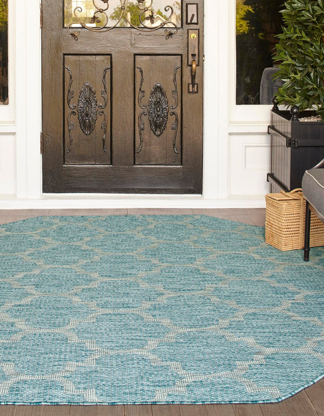 Aquamarine 5' 3 x 5' 3 Outdoor Trellis Octagon Area Rug Weather Resistant for Patio, Deck, Terrace, Balcony, Porch Geometric Design Water Safe Outside Carpet for Sale at Rug Engine
