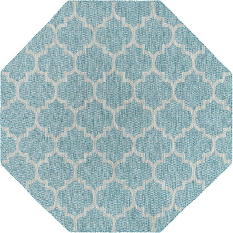 Aquamarine 7' 10 x 7' 10 Outdoor Trellis Octagon Area Rug Weather Resistant for Patio, Deck, Terrace, Balcony, Porch Geometric Design Water Safe Outside Carpet for Sale at Rug Engine