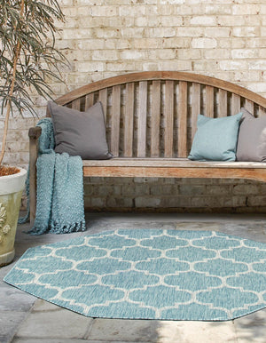 Aquamarine 5' 3 x 5' 3 Outdoor Trellis Octagon Area Rug Weather Resistant for Patio, Deck, Terrace, Balcony, Porch Geometric Design Water Safe Outside Carpet for Sale at Rug Engine