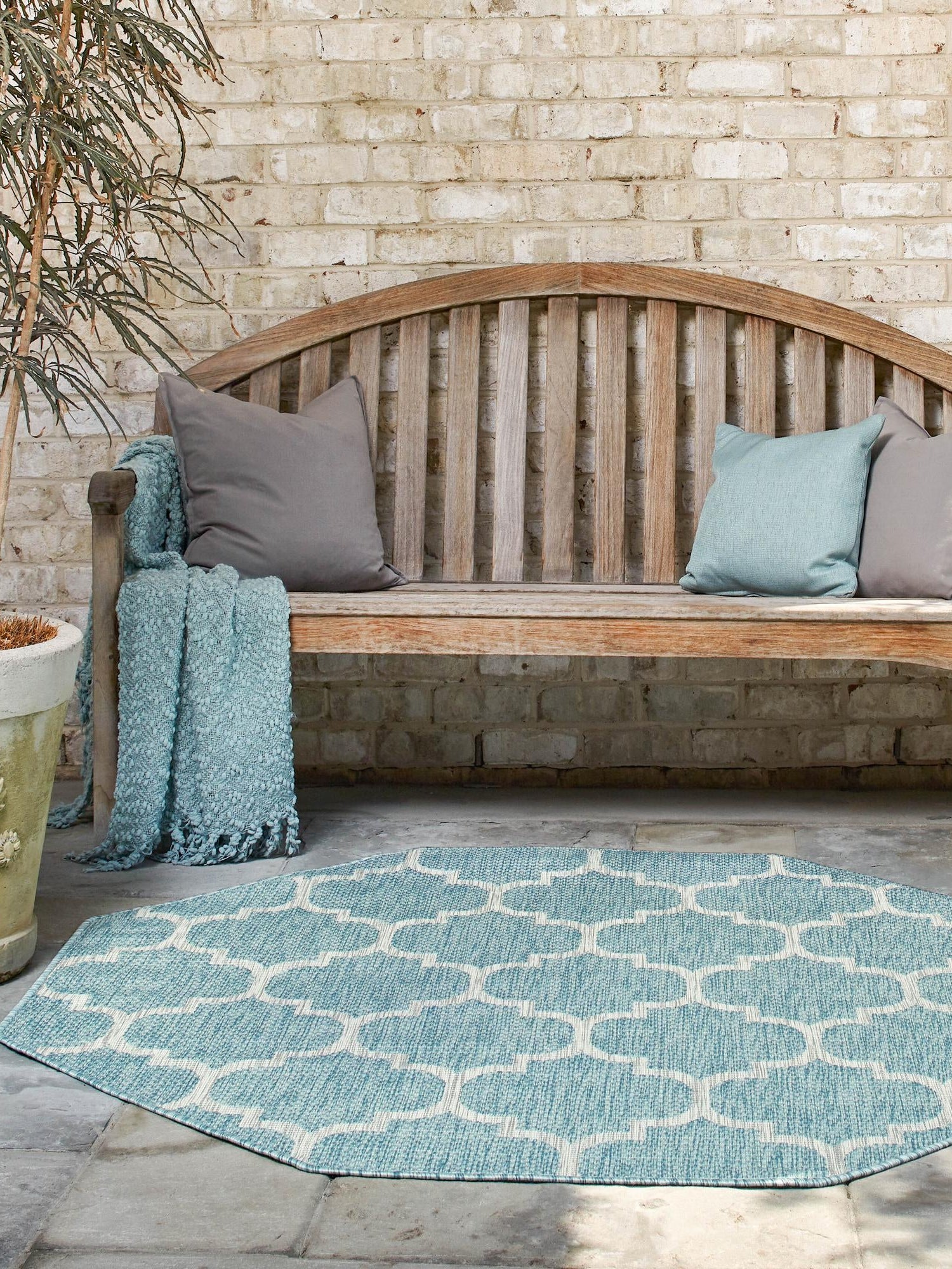 Aquamarine 7' 10 x 7' 10 Outdoor Trellis Octagon Area Rug Weather Resistant for Patio, Deck, Terrace, Balcony, Porch Geometric Design Water Safe Outside Carpet for Sale at Rug Engine
