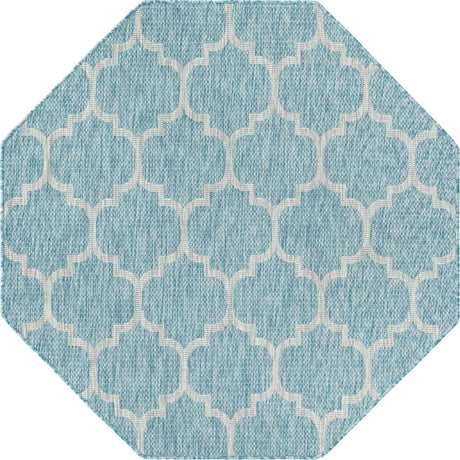 Aquamarine 5' 3 x 5' 3 Outdoor Trellis Octagon Area Rug Weather Resistant for Patio, Deck, Terrace, Balcony, Porch Geometric Design Water Safe Outside Carpet for Sale at Rug Engine