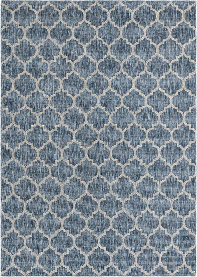 Navy Blue 10' x 14' 1 Outdoor Trellis Rectangle Area Rug Weather Resistant for Patio, Deck, Terrace, Balcony, Porch Geometric Design Water Safe Outside Carpet for Sale at Rug Engine