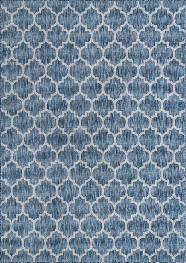 Navy Blue 10' x 13' 1 Outdoor Trellis Rectangle Area Rug Weather Resistant for Patio, Deck, Terrace, Balcony, Porch Geometric Design Water Safe Outside Carpet for Sale at Rug Engine