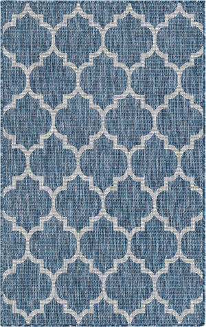 Navy Blue 3' 1 x 5' 3 Outdoor Trellis Rectangle Area Rug Weather Resistant for Patio, Deck, Terrace, Balcony, Porch Geometric Design Water Safe Outside Carpet for Sale at Rug Engine