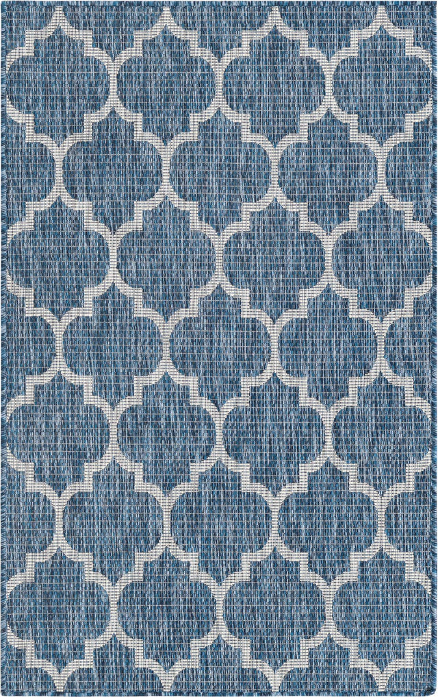 Navy Blue 3' 1 x 5' 3 Outdoor Trellis Rectangle Area Rug Weather Resistant for Patio, Deck, Terrace, Balcony, Porch Geometric Design Water Safe Outside Carpet for Sale at Rug Engine