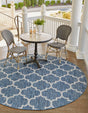 Navy Blue 3' 1 x 3' 1 Outdoor Trellis Round Area Rug Weather Resistant for Patio, Deck, Terrace, Balcony, Porch Geometric Design Water Safe Outside Carpet for Sale at Rug Engine