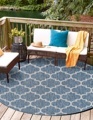 Navy Blue 3' 1 x 3' 1 Outdoor Trellis Round Area Rug Weather Resistant for Patio, Deck, Terrace, Balcony, Porch Geometric Design Water Safe Outside Carpet for Sale at Rug Engine