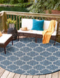 Navy Blue 10' x 10' Outdoor Trellis Round Area Rug Weather Resistant for Patio, Deck, Terrace, Balcony, Porch Geometric Design Water Safe Outside Carpet for Sale at Rug Engine