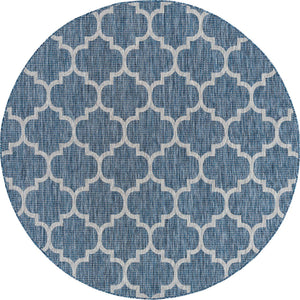 Navy Blue 7' 10 x 7' 10 Outdoor Trellis Round Area Rug Weather Resistant for Patio, Deck, Terrace, Balcony, Porch Geometric Design Water Safe Outside Carpet for Sale at Rug Engine