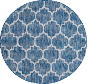 Navy Blue 5' 3 x 5' 3 Outdoor Trellis Round Area Rug Weather Resistant for Patio, Deck, Terrace, Balcony, Porch Geometric Design Water Safe Outside Carpet for Sale at Rug Engine