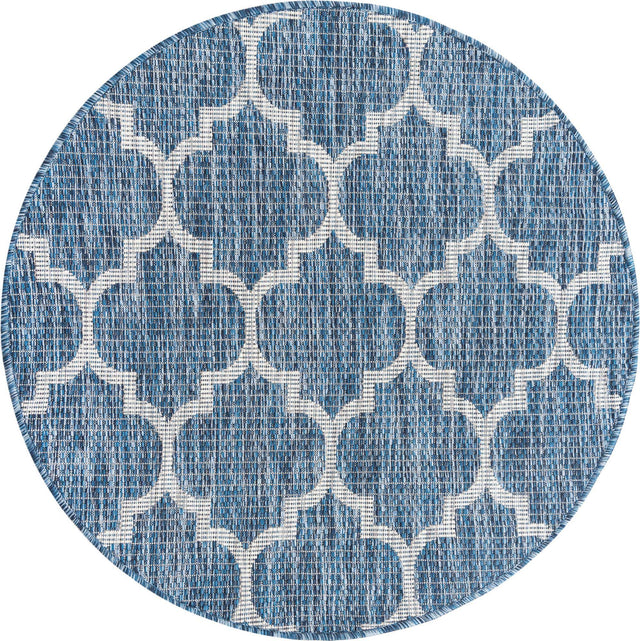 Navy Blue 3' 1 x 3' 1 Outdoor Trellis Round Area Rug Weather Resistant for Patio, Deck, Terrace, Balcony, Porch Geometric Design Water Safe Outside Carpet for Sale at Rug Engine