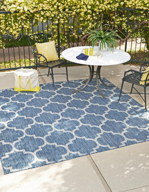Navy Blue 7' 10 x 7' 10 Outdoor Trellis Square Area Rug Weather Resistant for Patio, Deck, Terrace, Balcony, Porch Geometric Design Water Safe Outside Carpet for Sale at Rug Engine