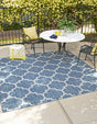 Navy Blue 5' 3 x 5' 3 Outdoor Trellis Square Area Rug Weather Resistant for Patio, Deck, Terrace, Balcony, Porch Geometric Design Water Safe Outside Carpet for Sale at Rug Engine