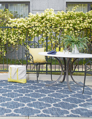 Navy Blue 5' 3 x 5' 3 Outdoor Trellis Square Area Rug Weather Resistant for Patio, Deck, Terrace, Balcony, Porch Geometric Design Water Safe Outside Carpet for Sale at Rug Engine