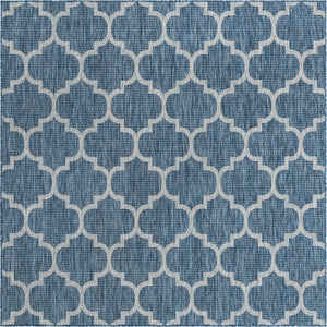 Navy Blue 7' 10 x 7' 10 Outdoor Trellis Square Area Rug Weather Resistant for Patio, Deck, Terrace, Balcony, Porch Geometric Design Water Safe Outside Carpet for Sale at Rug Engine