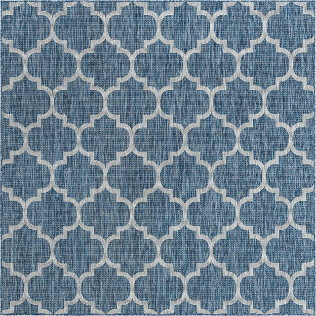 Navy Blue 7' 10 x 7' 10 Outdoor Trellis Square Area Rug Weather Resistant for Patio, Deck, Terrace, Balcony, Porch Geometric Design Water Safe Outside Carpet for Sale at Rug Engine