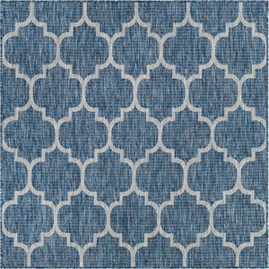 Navy Blue 5' 3 x 5' 3 Outdoor Trellis Square Area Rug Weather Resistant for Patio, Deck, Terrace, Balcony, Porch Geometric Design Water Safe Outside Carpet for Sale at Rug Engine