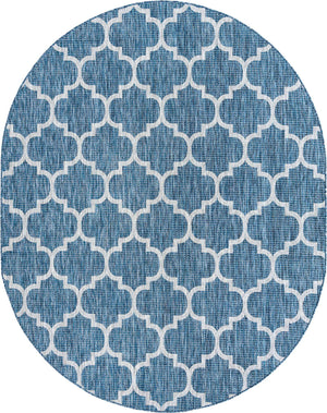 Navy Blue 7' 10 x 10' Outdoor Trellis Oval Area Rug Weather Resistant for Patio, Deck, Terrace, Balcony, Porch Geometric Design Water Safe Outside Carpet for Sale at Rug Engine
