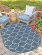 Navy Blue 5' 3 x 8' Outdoor Trellis Oval Area Rug Weather Resistant for Patio, Deck, Terrace, Balcony, Porch Geometric Design Water Safe Outside Carpet for Sale at Rug Engine