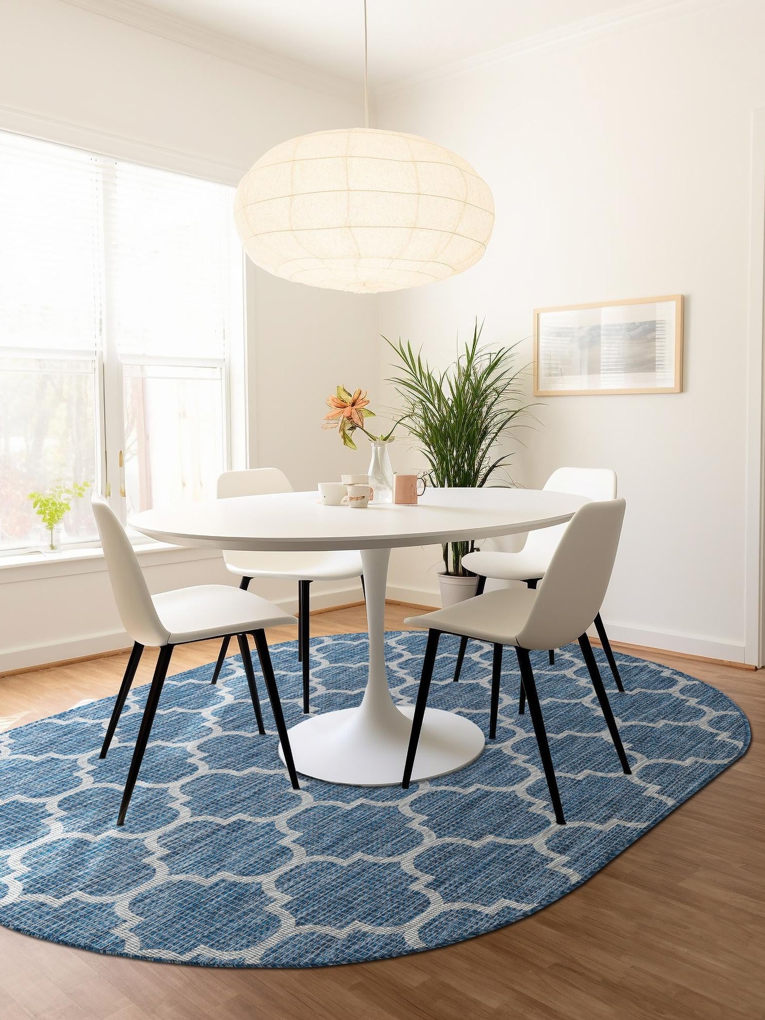 Navy Blue 7' 10 x 10' Outdoor Trellis Oval Area Rug Weather Resistant for Patio, Deck, Terrace, Balcony, Porch Geometric Design Water Safe Outside Carpet for Sale at Rug Engine