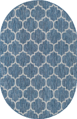 Navy Blue 5' 3 x 8' Outdoor Trellis Oval Area Rug Weather Resistant for Patio, Deck, Terrace, Balcony, Porch Geometric Design Water Safe Outside Carpet for Sale at Rug Engine