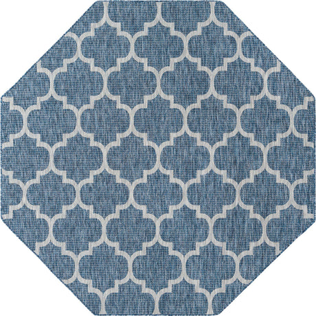Navy Blue 7' 10 x 7' 10 Outdoor Trellis Octagon Area Rug Weather Resistant for Patio, Deck, Terrace, Balcony, Porch Geometric Design Water Safe Outside Carpet for Sale at Rug Engine
