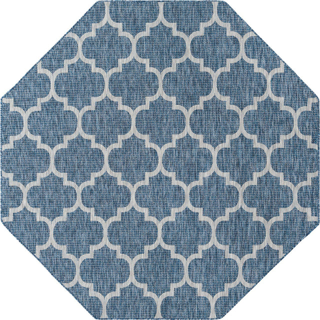 Navy Blue 7' 10 x 7' 10 Outdoor Trellis Octagon Area Rug Weather Resistant for Patio, Deck, Terrace, Balcony, Porch Geometric Design Water Safe Outside Carpet for Sale at Rug Engine