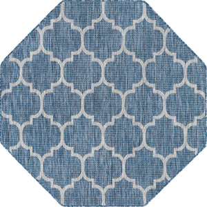 Navy Blue 5' 3 x 5' 3 Outdoor Trellis Octagon Area Rug Weather Resistant for Patio, Deck, Terrace, Balcony, Porch Geometric Design Water Safe Outside Carpet for Sale at Rug Engine