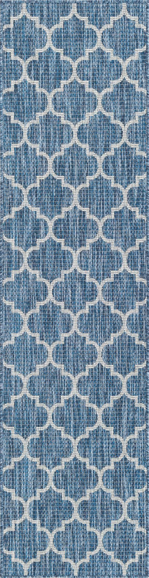Navy Blue 2' x 8' Outdoor Trellis Runner Area Rug Weather Resistant for Patio, Deck, Terrace, Balcony, Porch Geometric Design Water Safe Outside Carpet for Sale at Rug Engine