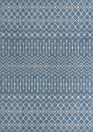 Blue 10' x 14' 1 Outdoor Trellis Rectangle Area Rug Weather Resistant for Patio, Deck, Terrace, Balcony, Porch Geometric Design Water Safe Outside Carpet for Sale at Rug Engine