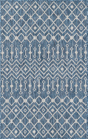 Blue 3' 1 x 5' 3 Outdoor Trellis Rectangle Area Rug Weather Resistant for Patio, Deck, Terrace, Balcony, Porch Geometric Design Water Safe Outside Carpet for Sale at Rug Engine