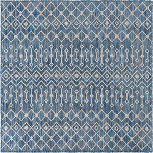Blue 5' 3 x 5' 3 Outdoor Trellis Square Area Rug Weather Resistant for Patio, Deck, Terrace, Balcony, Porch Geometric Design Water Safe Outside Carpet for Sale at Rug Engine
