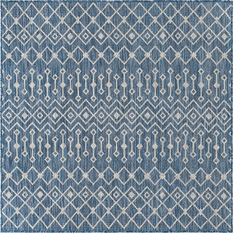 Blue 5' 3 x 5' 3 Outdoor Trellis Square Area Rug Weather Resistant for Patio, Deck, Terrace, Balcony, Porch Geometric Design Water Safe Outside Carpet for Sale at Rug Engine