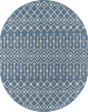 Blue 7' 10 x 10' Outdoor Trellis Oval Area Rug Weather Resistant for Patio, Deck, Terrace, Balcony, Porch Geometric Design Water Safe Outside Carpet for Sale at Rug Engine