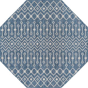 Blue 8' x 8' Outdoor Trellis Octagon Rug